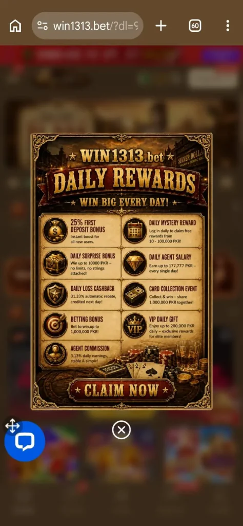Win1313 Game win daily bonuses and rewards.